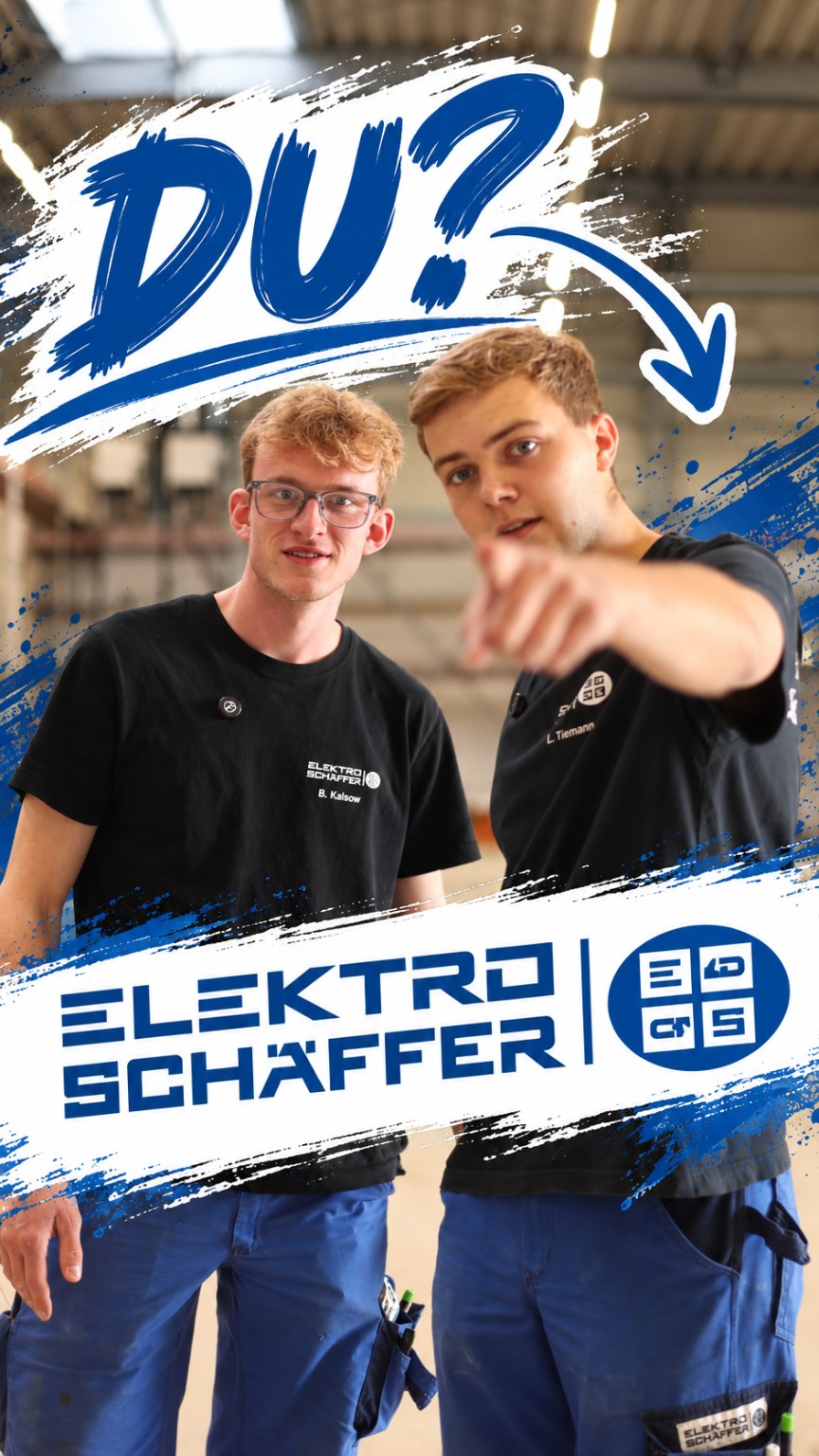 Recruitingmotiv mit zwei Mitarbeitern für Elektro Schäffer